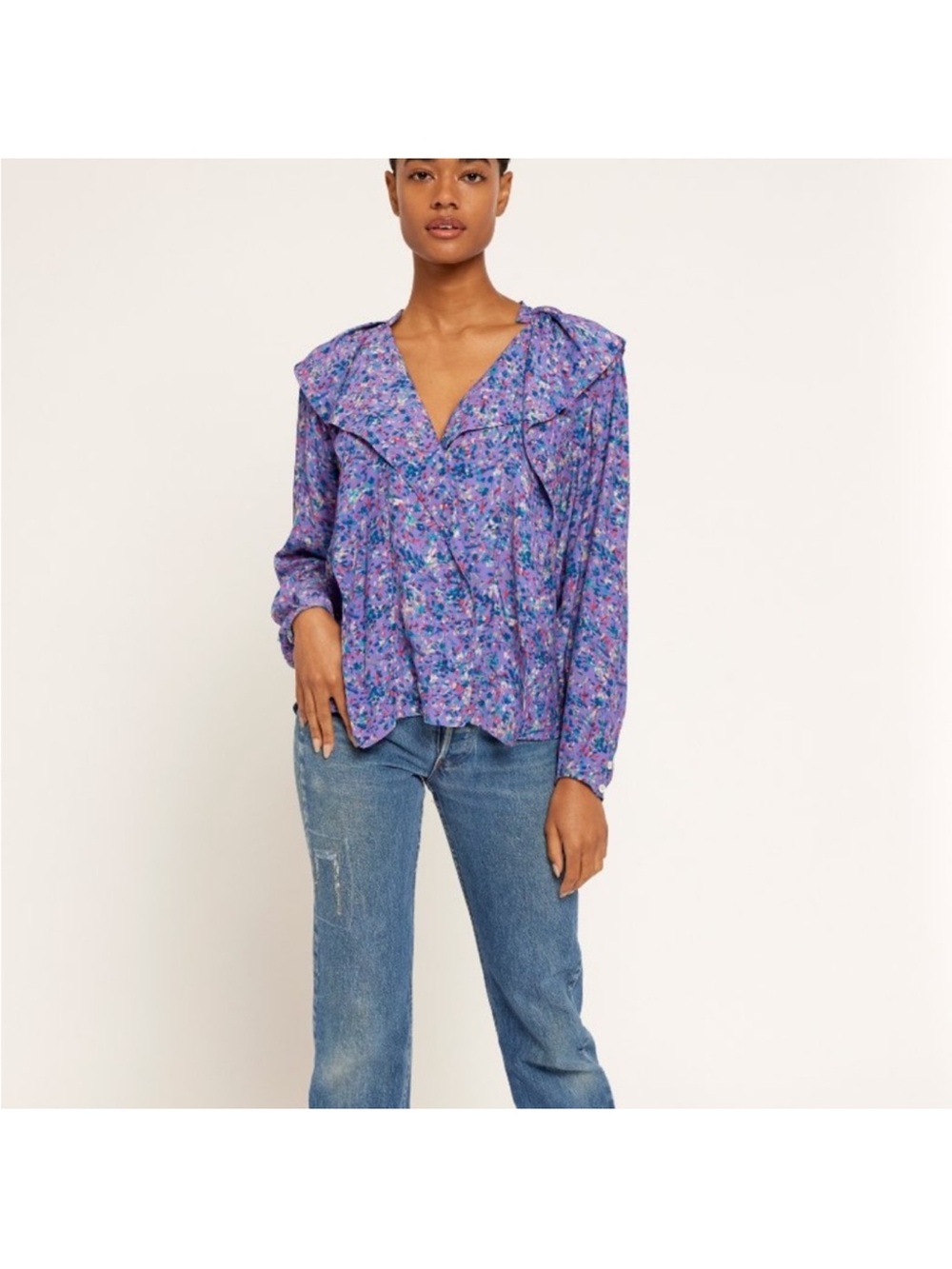 Joie Raquel B Long Sleeve Ruffle Floral Blouse Purple Size 2X NWOT - Picture 4 of 8